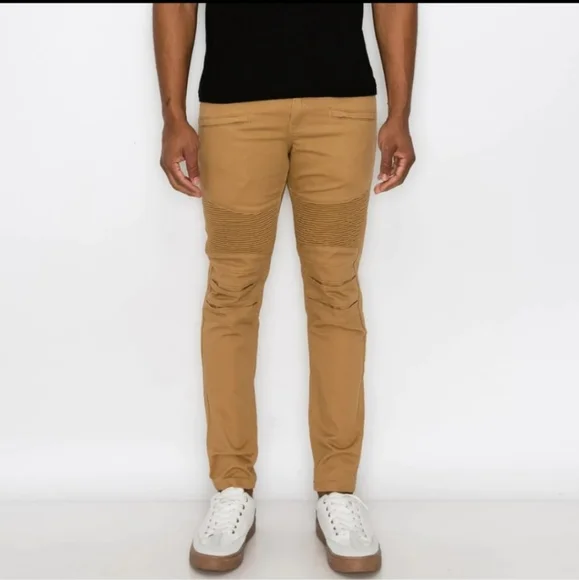 Southpole Men's Big & Tall Twill Pants - Moto Biker Style With Knee Details, Long Length